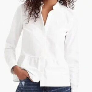 J. Crew Peplum Button Down Mandarin Collar White Shirt